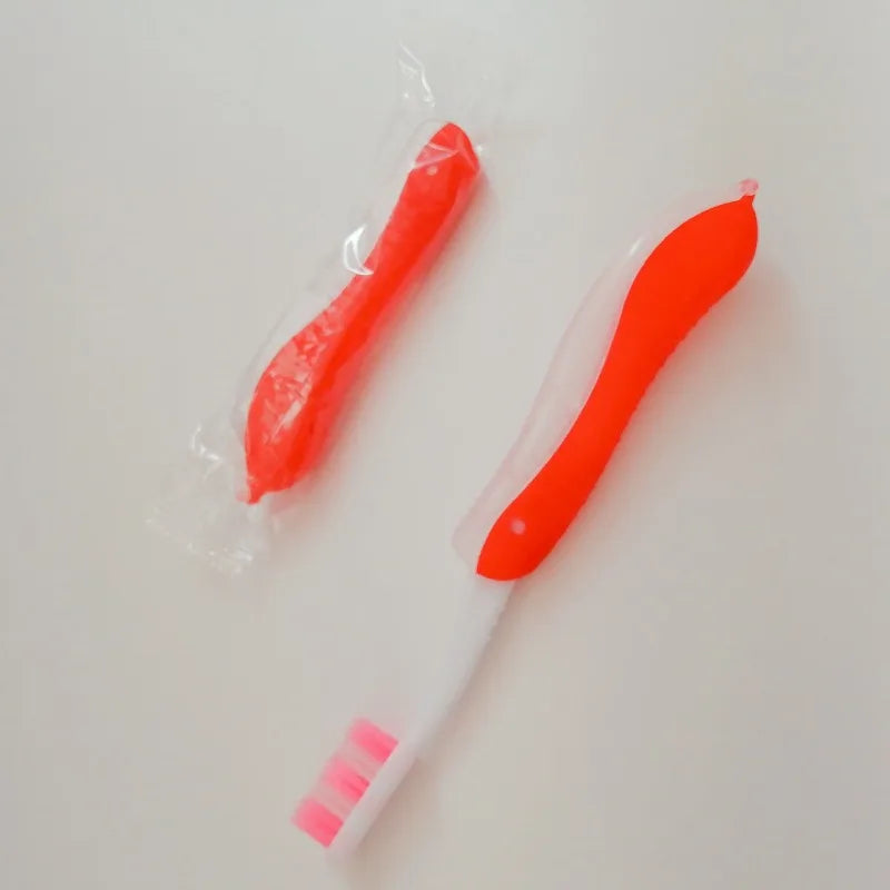 Hygiene Oral Portable Disposable Foldable Travel Camping Toothbrush Hiking Tooth Brush Tooth Cleaning Tools Qme 2pcs-red