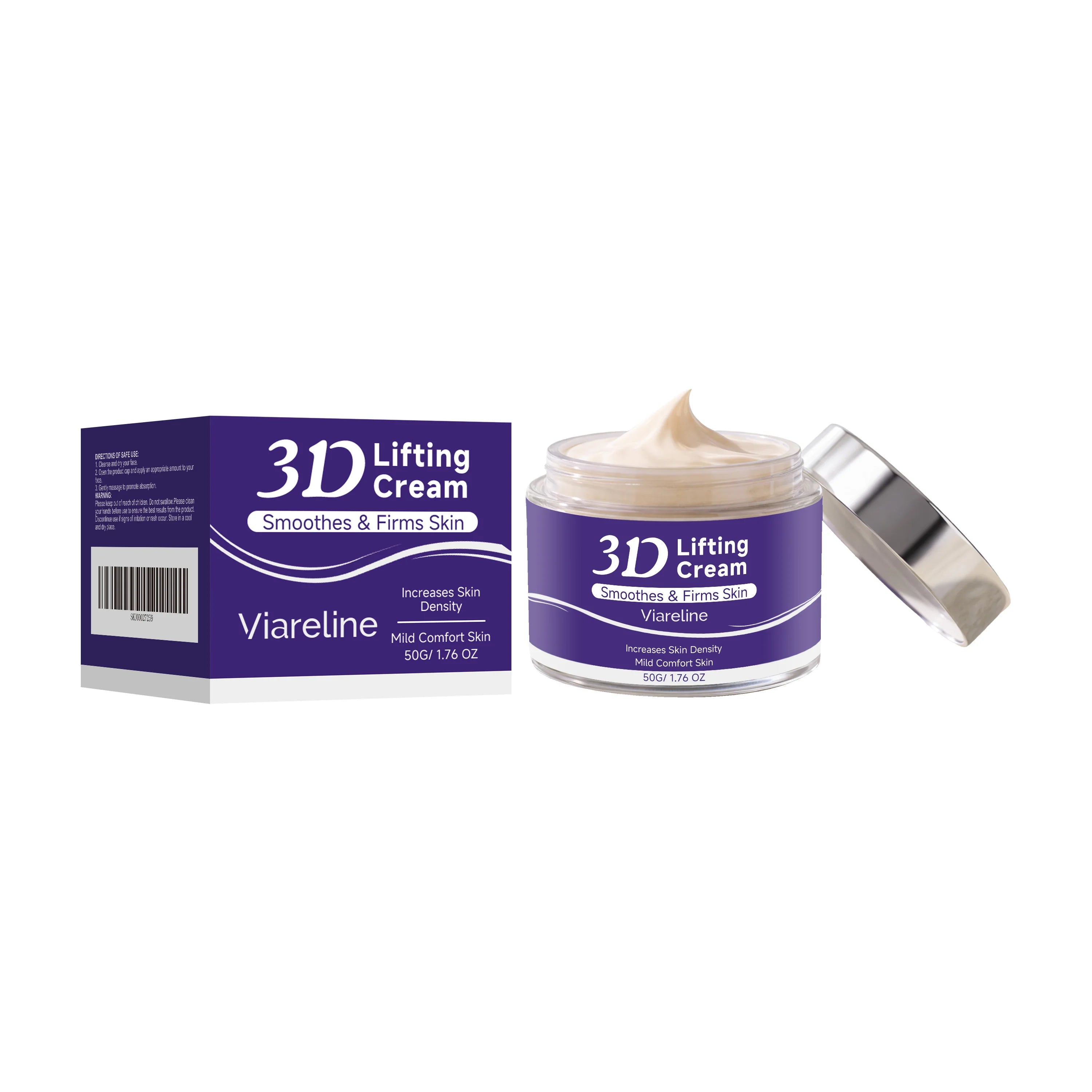 Viareline 3D Lifting Cream Improve Sagging Firms Skin Radiance Boost Deep Hydration Skin Care Product Hyaluronic Acid Face Cream Qme 50g Boxed