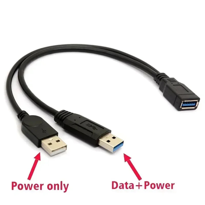 5pc Black USB 3.0 Female To Dual USB Male with Extra Power Data Y Extension Cable for 2.5"Mobile Hard Disk PC Hardware Cables Qme