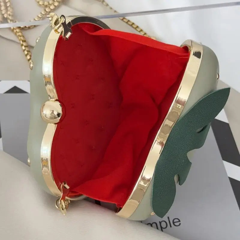 Red Leather Strawberry Crossbody Bag With Gold Studs And Chain Strap Perfect For Daily Outings Parties Teen Girls Qme