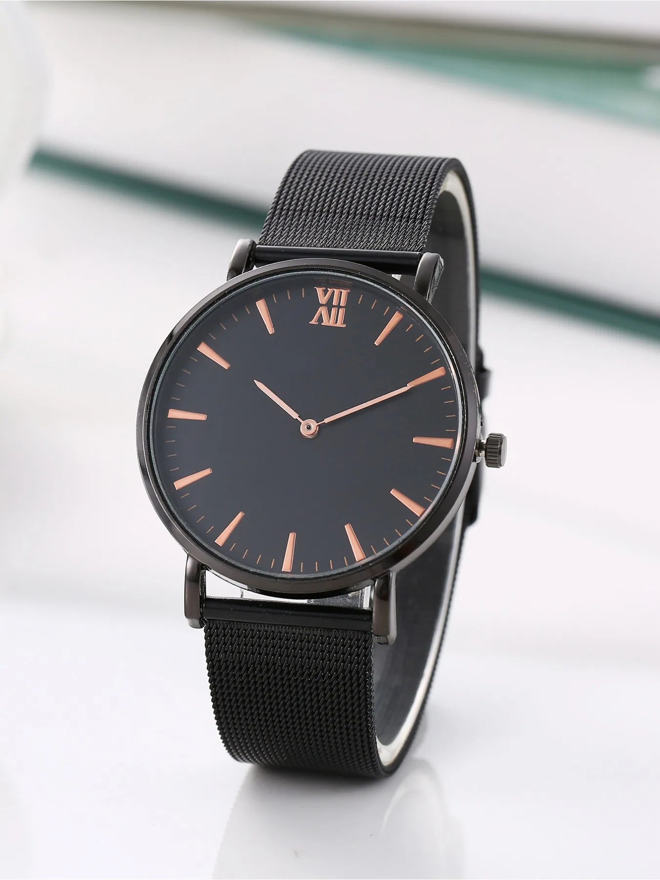1-piece men's exquisite watch set, men's business high-end quartz men's watch Qme black