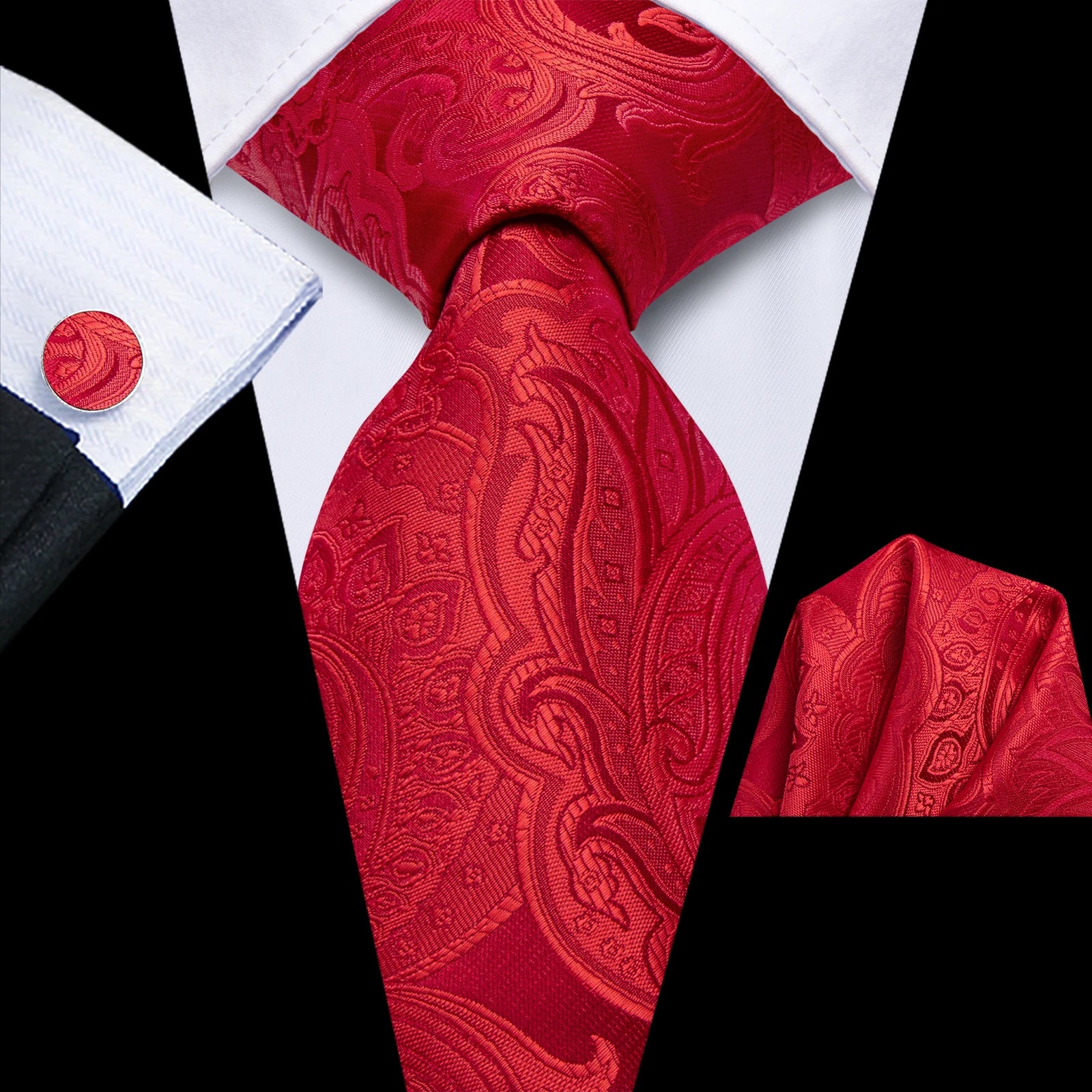 Hi-Tie Black Blue Orange Floral Mens Fashion Necktie Handkerchief Cufflinks for Tuxedo Classic Tie Man Gift Valentine's Day Qme HT-N-0113