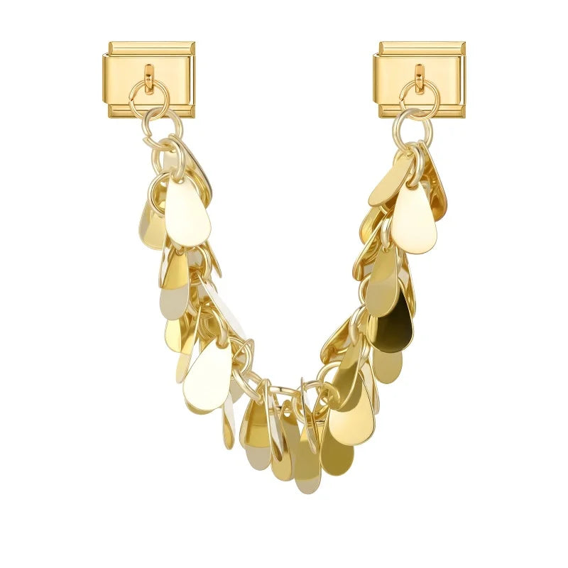 Wholesale Shell Flower Stars Leaf Gold Tassel Chain Italian Charm Links Fit 9MM Stainless Steel Bracelet Women DIYMaking Jewelry Qme S 6