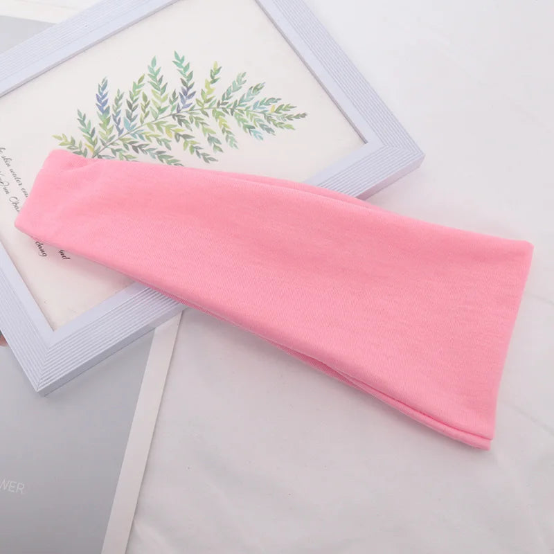 Women Headband Wide Knitted Cotton Sport Elastic Hair Bands Yoga Qme Pink One Size