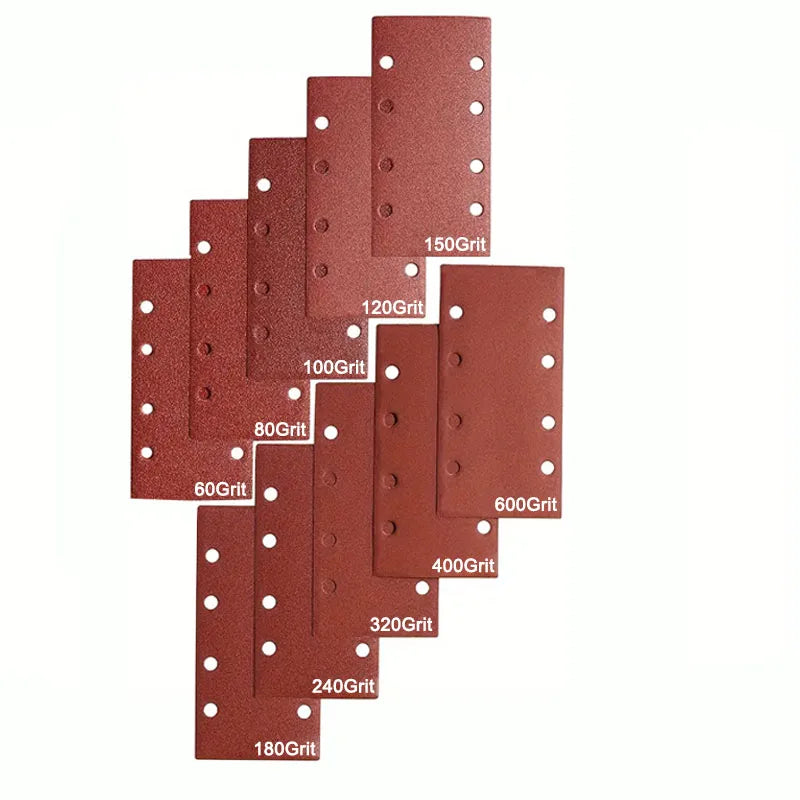 50pcs Assorted Grit Sanding Sheets Set, 93 x 185mm, 8-Hole, for Rectangular Sanders, Wood Compatible, Manual Sanding Pads Qme