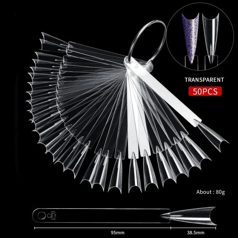 Nail Tips Display Clear Nature Color False Nail Tips For Gel Nail Polish Practice Board Tool Fan Shaped Palette Qme