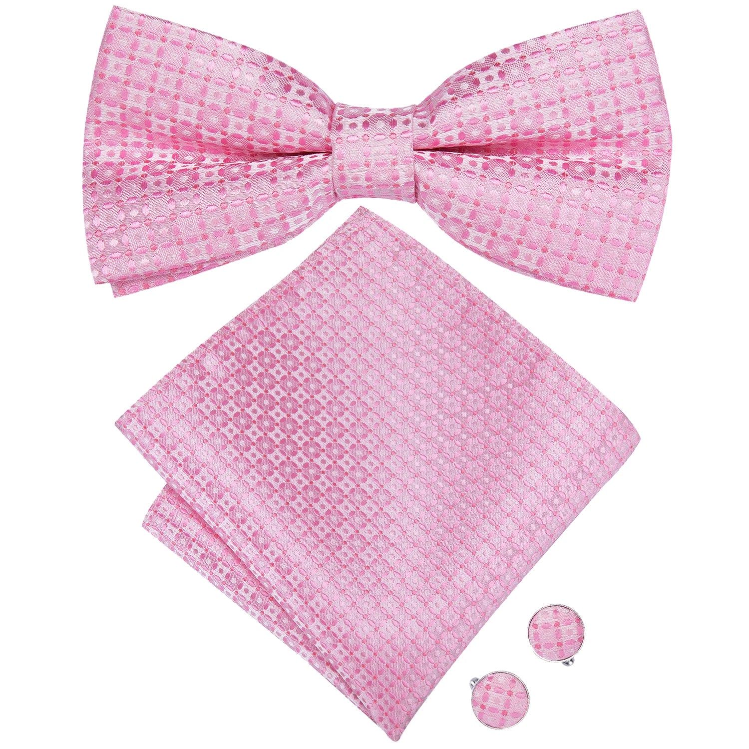 Hi-tie Pink Dot Silk Mens Pre-tied Bow Tie Hanky Cufflink Dusty Qme