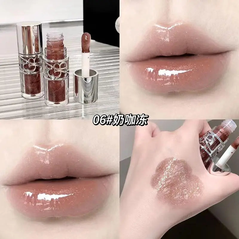 Clear Glass Gray Coffee Shine Lip Gloss Mirror Watery Moisturize Plumper Long Lasting Lip Tint Juicy Lip Oil Gloss Stain Makeup Qme 06