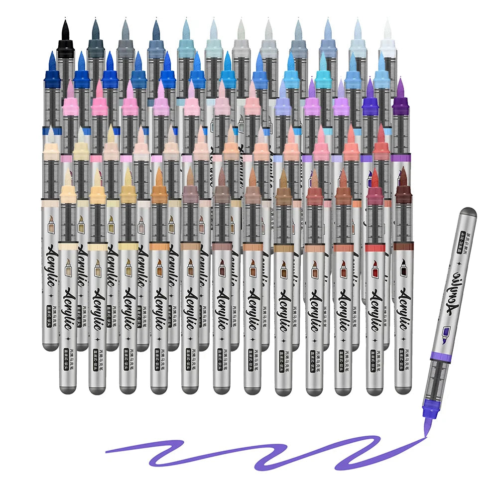 Acrylic Paint Pens Set 12 Pcs Brush Tip Acrylic Paint Pens Set for Artist Creation DIY Handcraft General Painting Stationery Qme