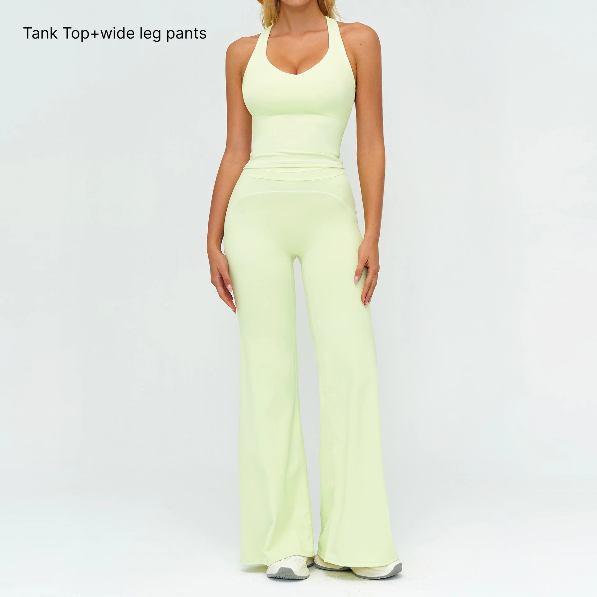 A 2PCS Yoga Set Gym Clothes Outdoor Sports Outfits Women Tracksuit Gym Fitness Suits Workout Flared Pants Sportswear Qme 2pcs green S