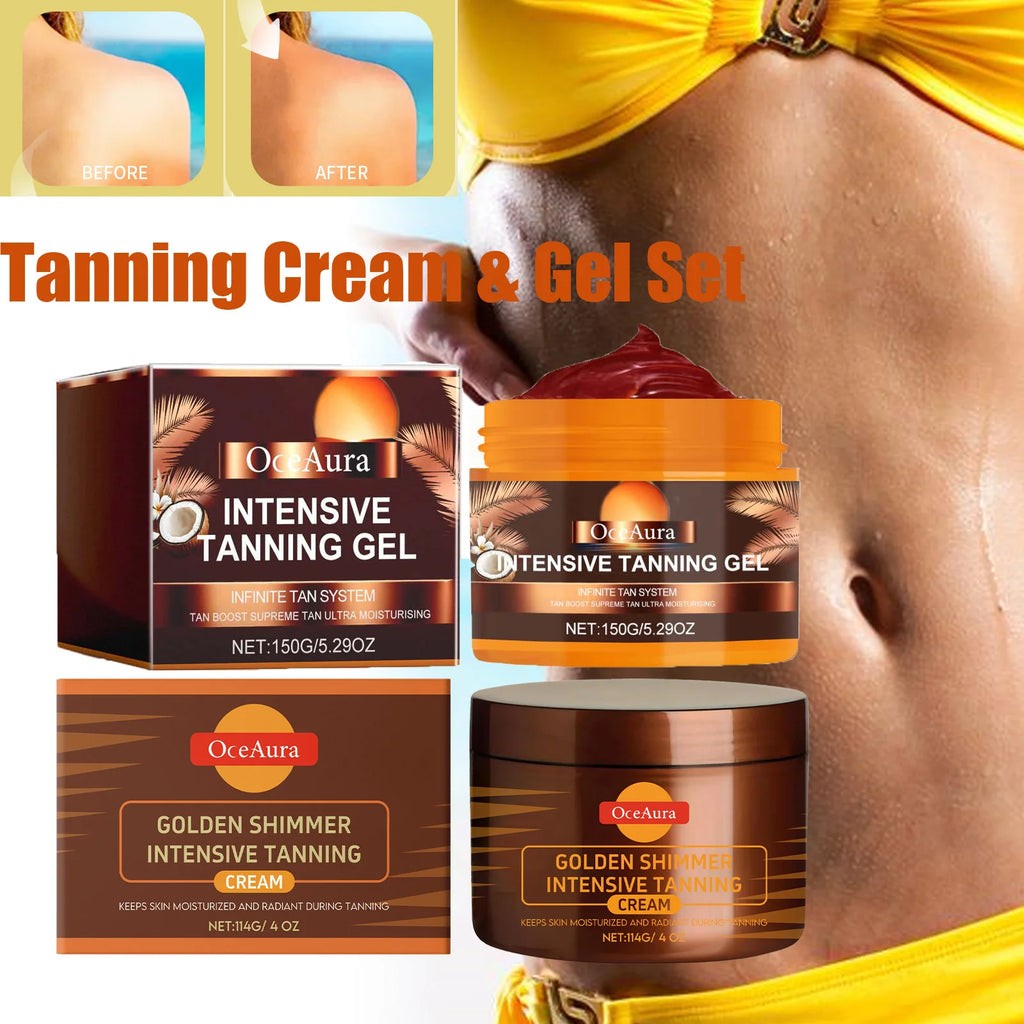 Intensive Tanning Gel & Cream Set Accelerator Bronzing Dark Skin Long Lasting Moisturizing Face Body Sunless Self Tanning Cream Qme