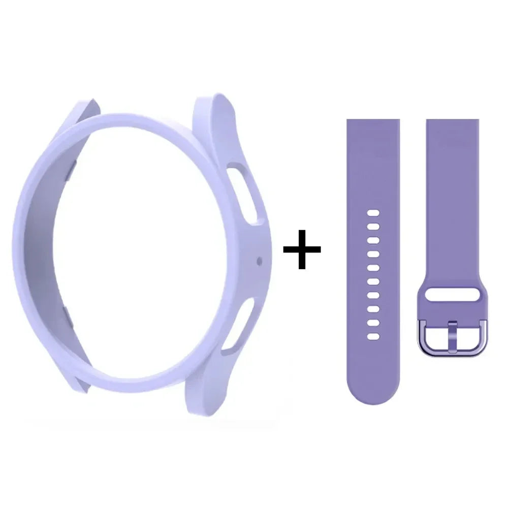 Strap+Case for Samsung Galaxy Watch 6/5/4 40mm 44mm PC Hollow Bumper for Galaxy Watch 4/6 Classic 42mm 46mm 43mm 47mm Band+Cover Qme