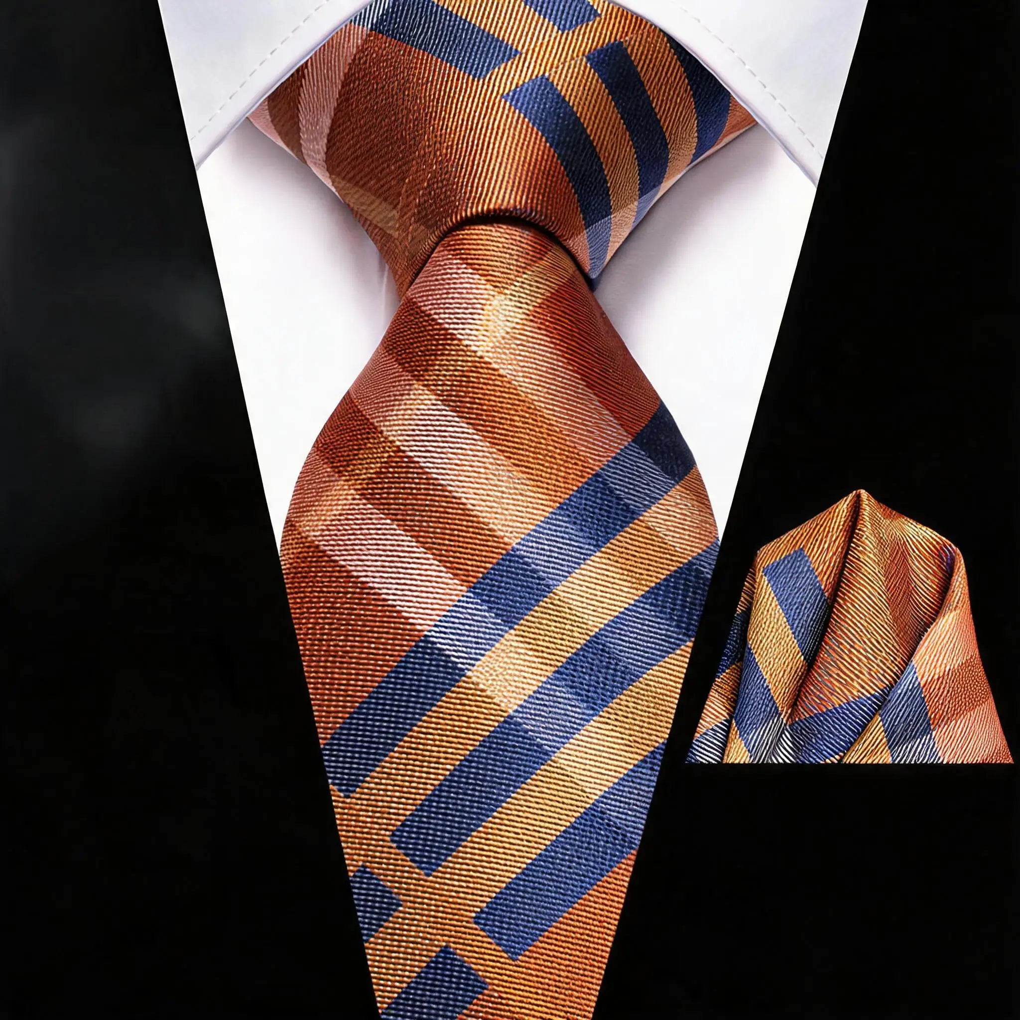 Men Formal Blue Orange Purple Grey Floral Plaid Necktie Pocket Square Qme LDSN3453