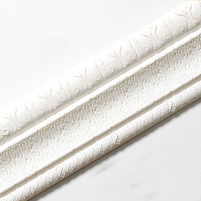 2.3m 3D pattern wallpaper decorative line skirting line decoration self-adhesive waterproof living room wall border sticker Qme white 1Pcs2.3mX8cm