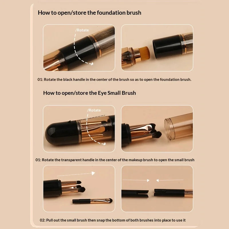 6-in-1 Double Sided Makeup Brush Retractable Portable Mini Travel Qme