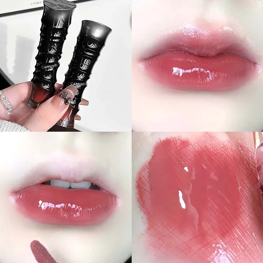Crystal Lilac Lip Glaze Long Lasting Waterproof Pink Lip Tint Mirror Plumping Gloss Oil Non-stick Cup Natural Nude Jelly Makeup Qme