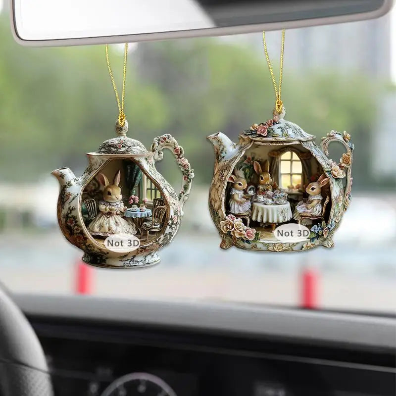 Easter Home Decor Items Rabbit Teacup Warm 2d Acrylic Pendant Qme