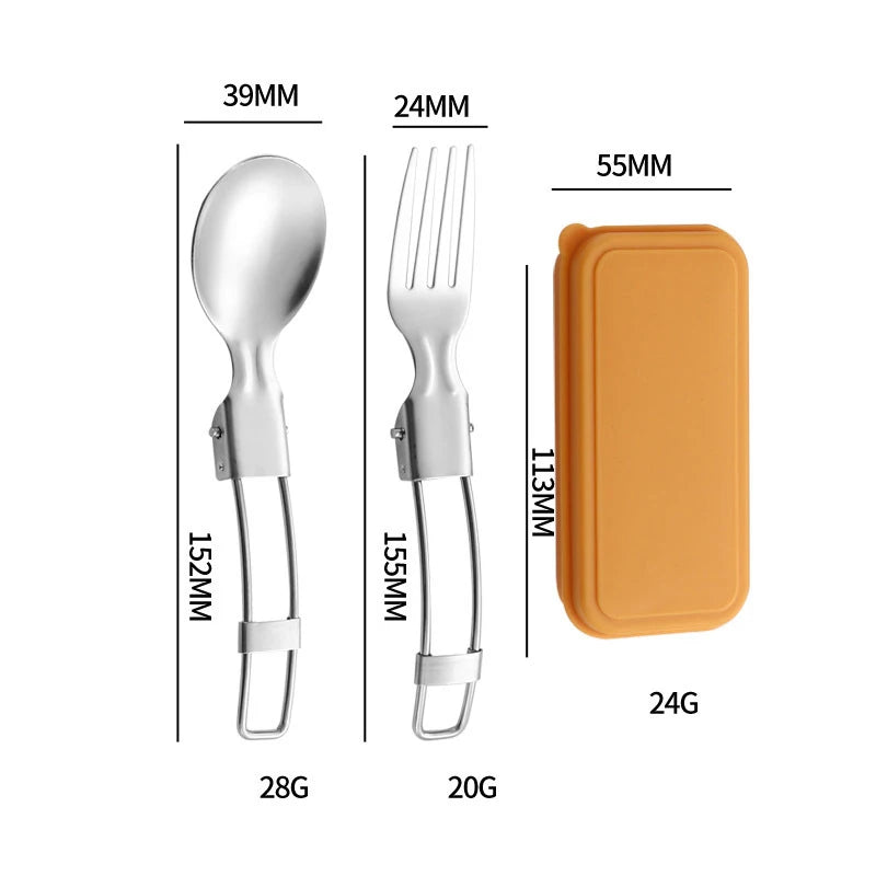 304 Stainless Steel Folding Cutlery Set Knife Fork Spoon Portable For Outdoor Picnics Camping Back To School Student Cutlery Box Qme 2pcs Yellow