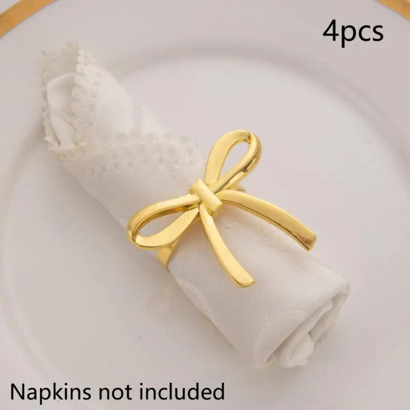 Gold Bow Napkin Ring Reusable Holder Suitable Valentine's Day Parties Qme A1