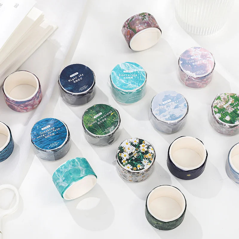 Cute Flower Cloud Starry Sky Decorative Adhesive Tape Sea Wave Masking Washi Tape Diy Scrapbooking Sticker School Supplies Qme