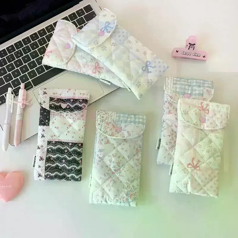 Fashion Floral Bow Snap Pen Bag Lightweight Stationery Organizer Qme