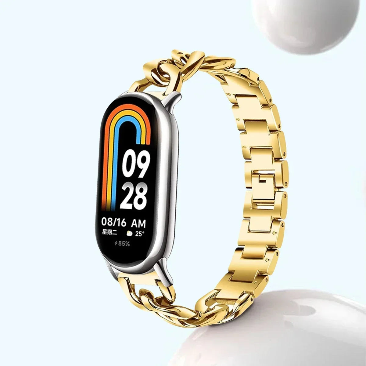 Srap for Mi Band 8 9 Straps Wristband Fashion Single-Lap Chain Metal Sport Women Smart Bracelet Replacement Accessories Qme Gold for mi band 8