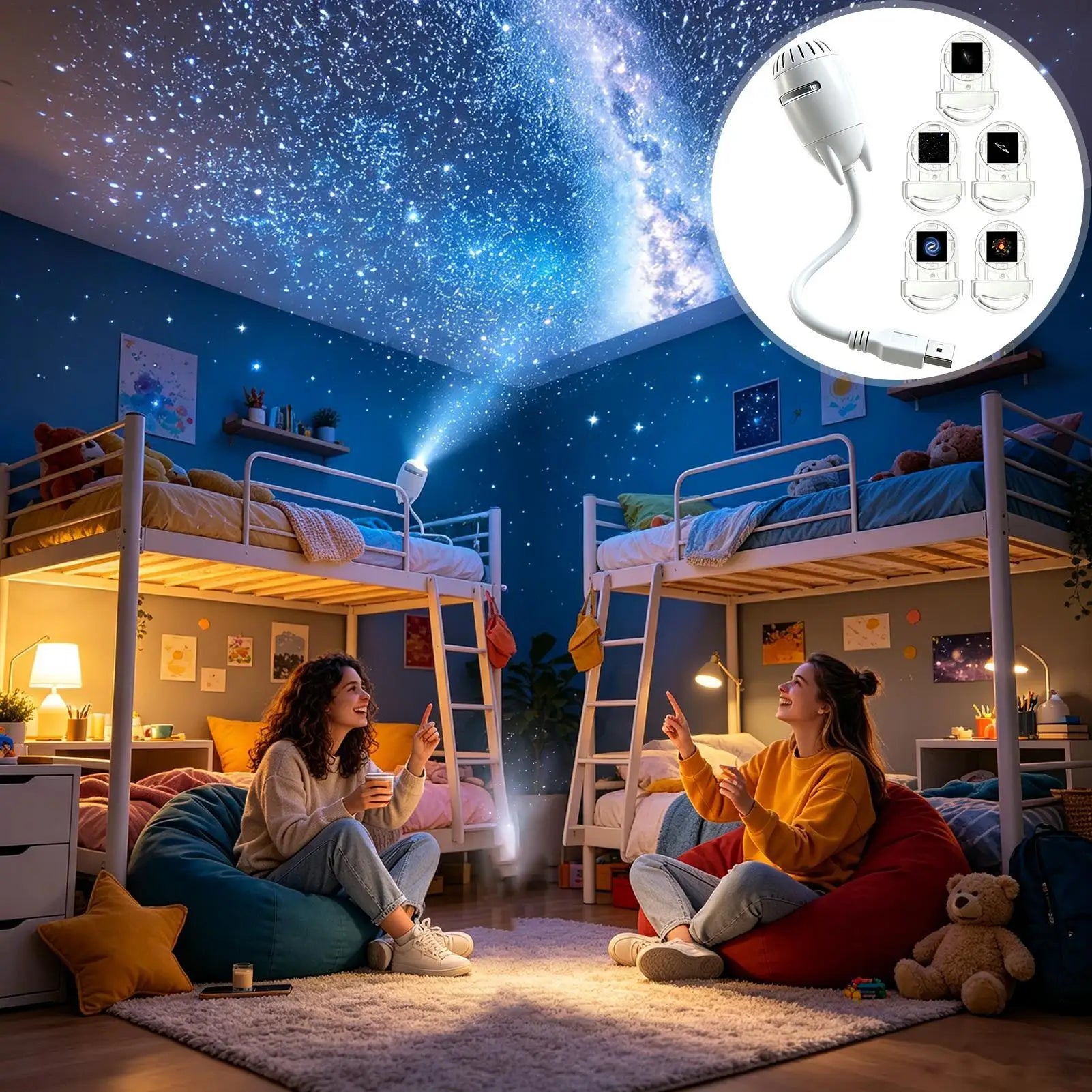 Galaxy Projector Night Light Aesthetic USB Plug Dimmable Gooseneck Qme