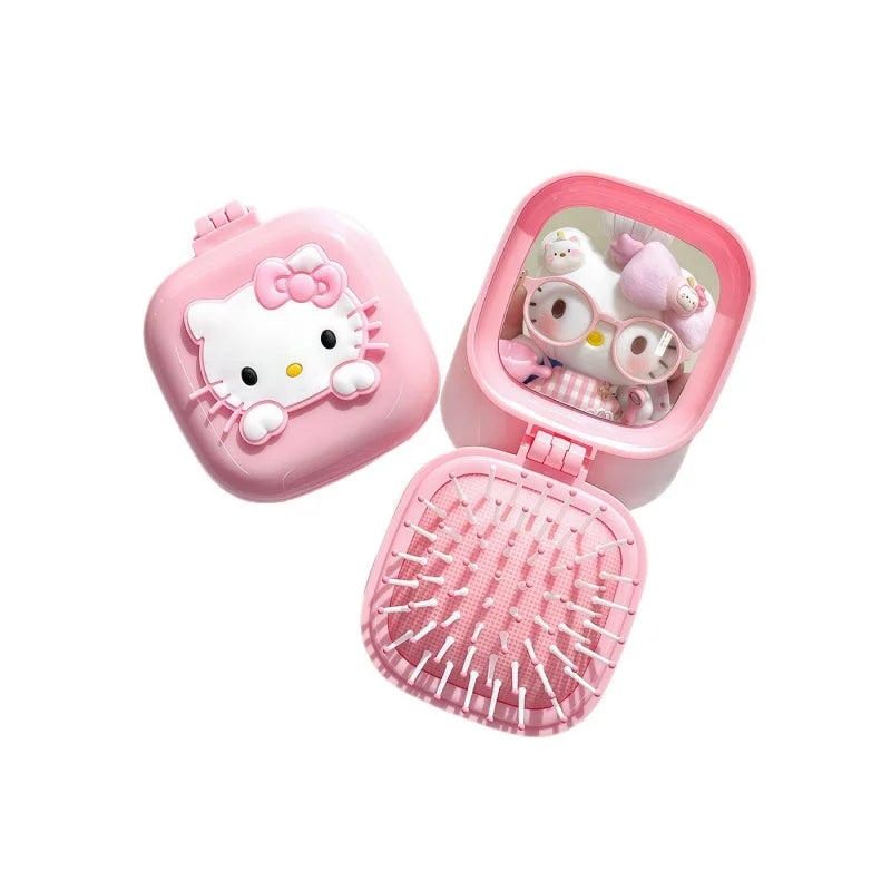 Hello Kitty Cute Folding Air-Cushion Comb Compact and Portable Air-Cushion Comb Air-Cushion Comb with Scalp Massager Qme