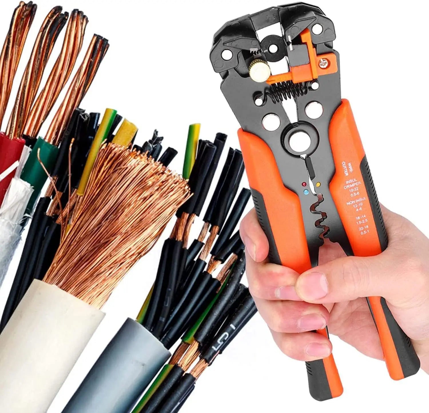 Multifunctional Cable Wire Stripper Cutter, Crimping Stripping Plier Tool, Self-adjusting 8" Automatic Wire Stripper Qme