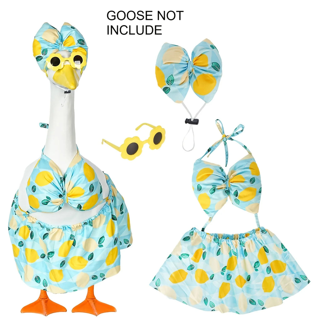 Bikini Porch Goose Outfits with Sunglasses & Swimming Tube for 23" Summer Goose Costume Garden Patio Statue Decor Qme 4pcs Blue