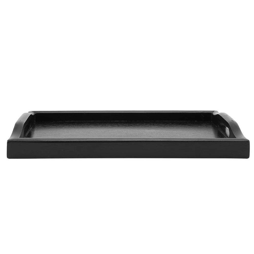 Wood Serving Tray Portable Rectangle Tea Coffee Snack Food Tray with Handles Binaural Wooden Serving Plate for Home Kitchen Qme black