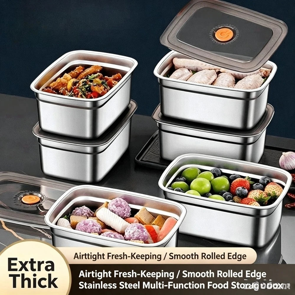 Food Storage Container Airtight Leakproof Lunch Box Freezer Microwave Safe Metal Meal Prep Box Refrigerator Food Keeper with Lid Qme