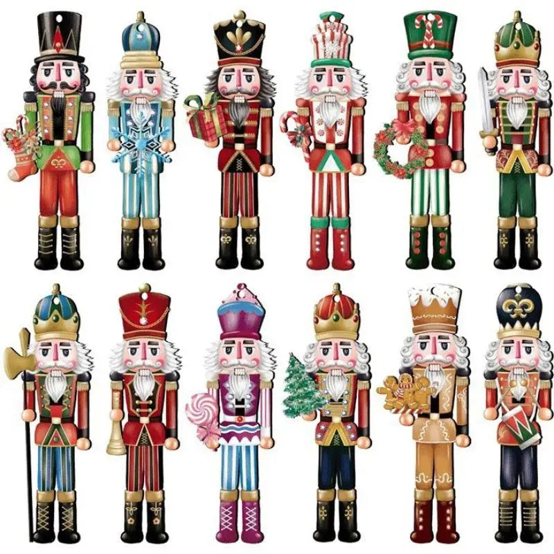 12PCS Nutcracker Wooden Decorative Set - New Year Christmas Gift, Party Decoration And Home Decor Xmas Tree Hanging Ornament Qme B