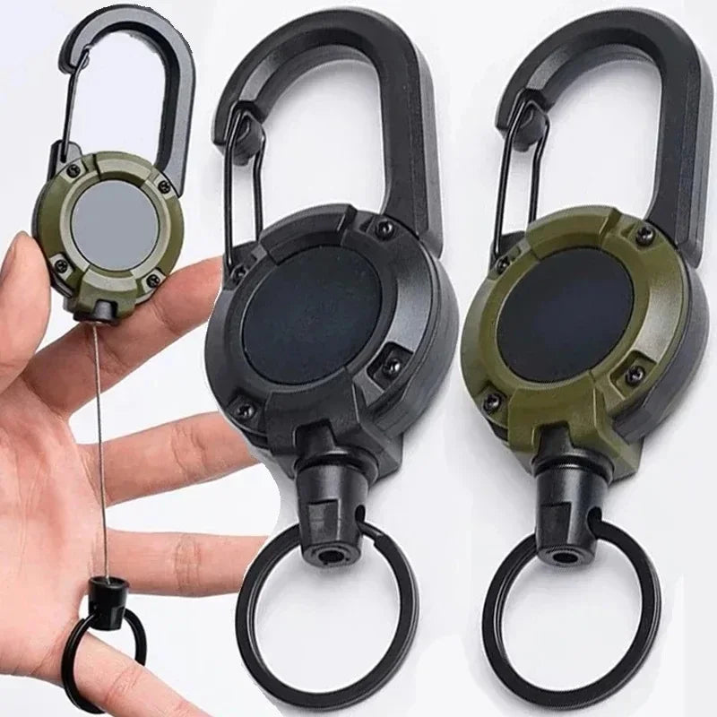 Retractable Heavy Duty Pull Reel Carabiner Key Chains Strong Steel Wire Rope Buckle Spring Key Ring Outdoor Sporty Keychain Tool Qme