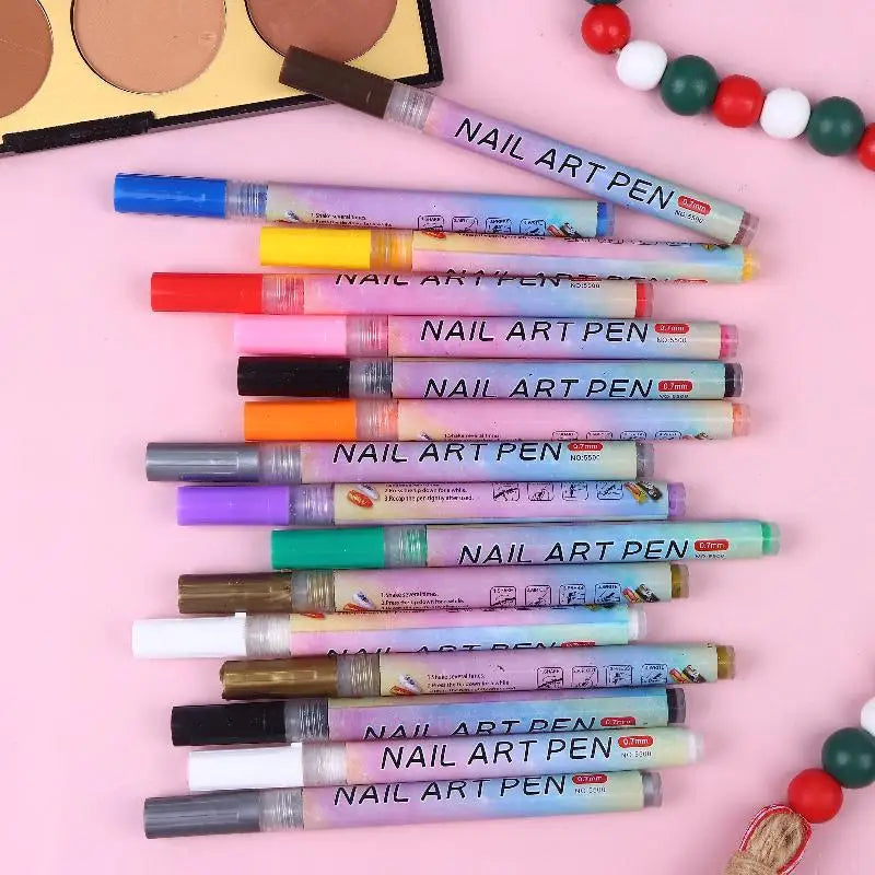 4 Colourful Nail Art Graffiti Pen Waterproof Diy Abstract Lines Fine Qme