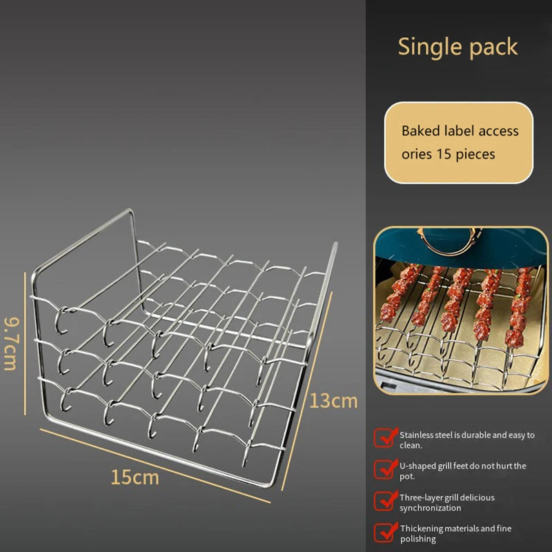 Air Fryer Skewer Stand Vertical Multi-pin Stainless Steel BBQ Holder Air Fryer Accessories Skewers For Grilling Kitchen Tools. Qme A1 15 baking pins