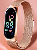 New Student Electronic Watch Candy colored Bracelet Magnet Buckle Love colored Digital Children's Watch Qme Rose