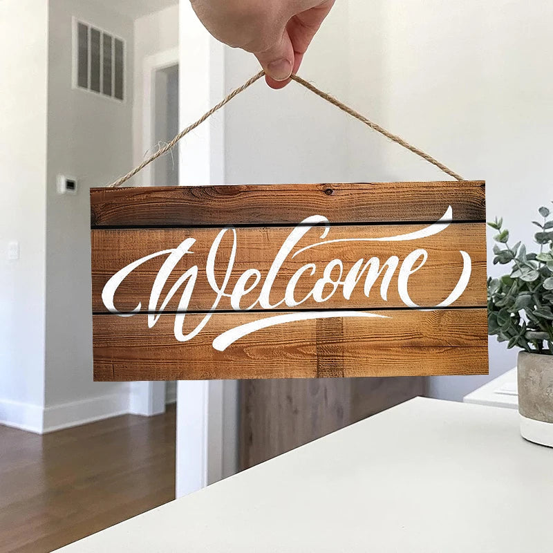 Rustic Welcome Wall Hanging Decor Wood Art Plaques Sign Door Sign for Home Living Room Decor Qme M