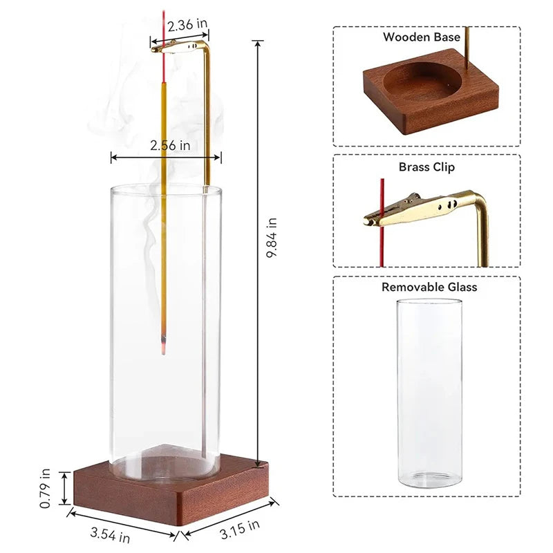^Incense Holder,Incense Holder For Sticks,Removable Glass Ash Catcher, Mess-Free Incense Burner,Meditation,Yoga,Spa Qme