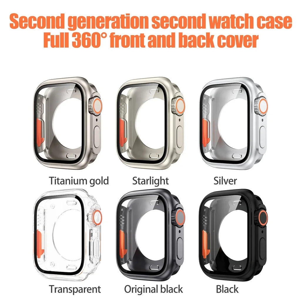 PC Case for Apple Watch Series 9 8 7 4 5 6 SE 45 44 Screen Protector Hard Shell Tempered Glass Change To Ultra 49mm cover Bumper Qme