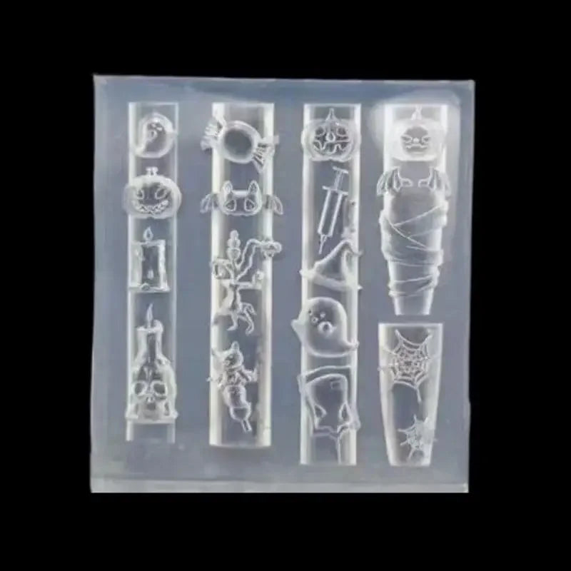 Halloween 3D Silicone Nail Mold Pumpkin Skull Bat Ghost Spider Web Qme