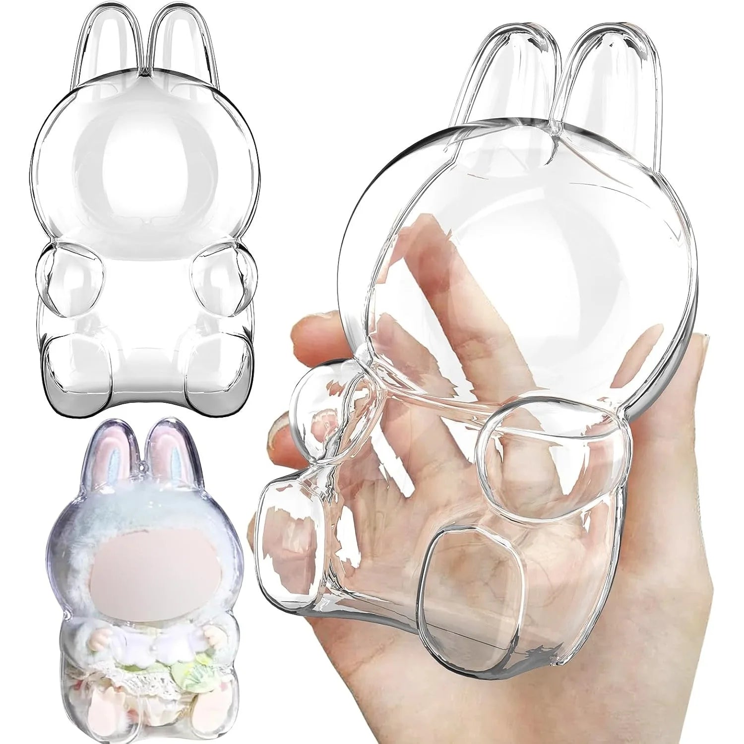 Protective Case Labubu Clear PVC Portable Storage Box Keychain Qme 1PC Sitting