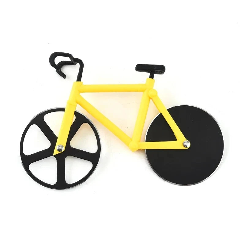 Stainless Steel Pizza Knife Two-wheel Bicycle Shape Pizza Cutting Knife Pizza Tool Bike Round Pizza Cutter Knives Kitchen Tools Qme Yellow