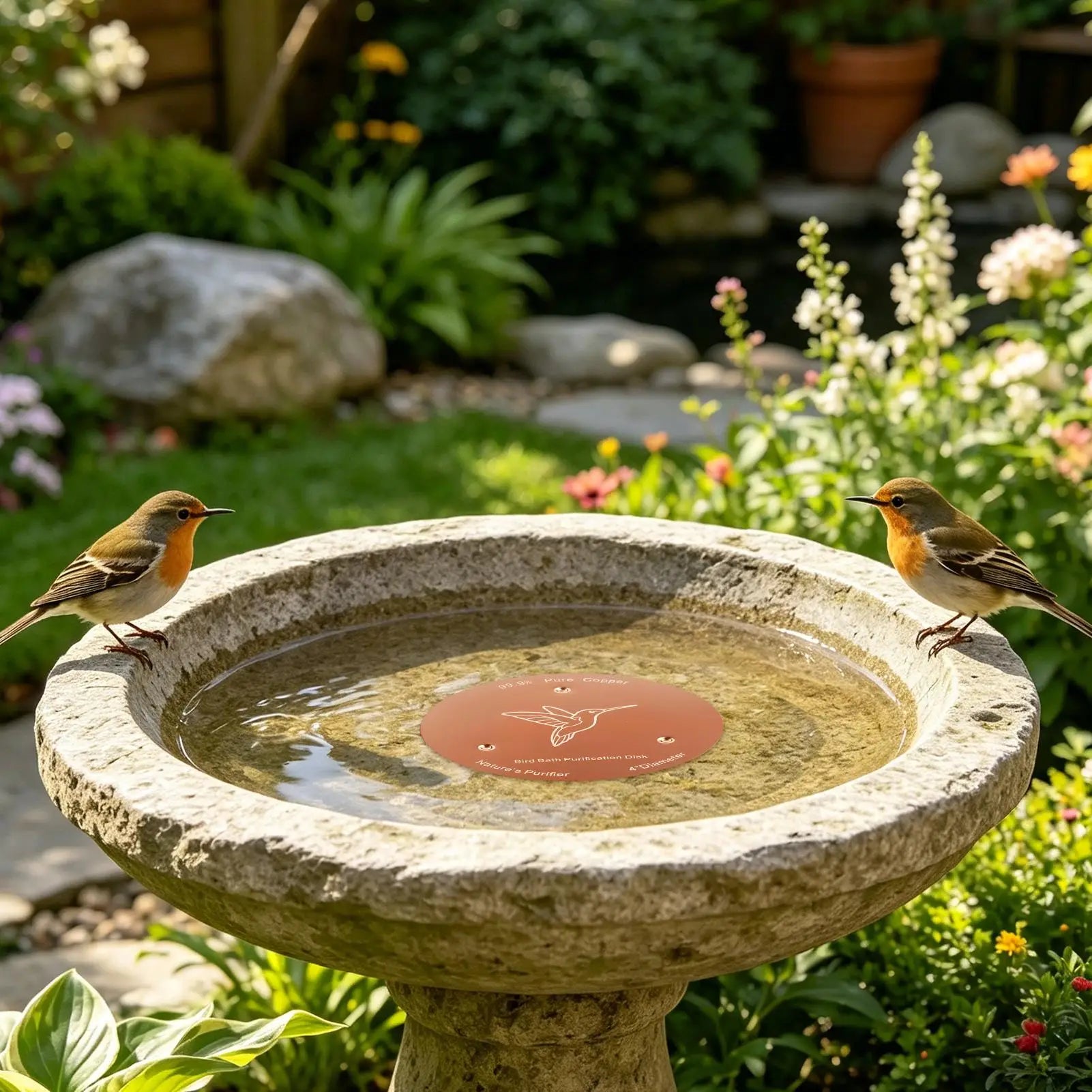 Copper Bird Bath Disc With Triple-Point Support Fountain Ornaments Copper Bird Bath Purification Disk For Outdoor Garden Deck Qme