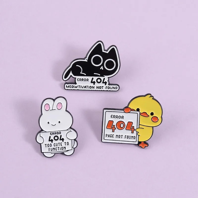 Cute Cartoon Animal Enamel Pin Funny Program Error Duck Rabbit Cat Metal Brooch For Hat Clothing Decor Collection Holiday Gifts Qme