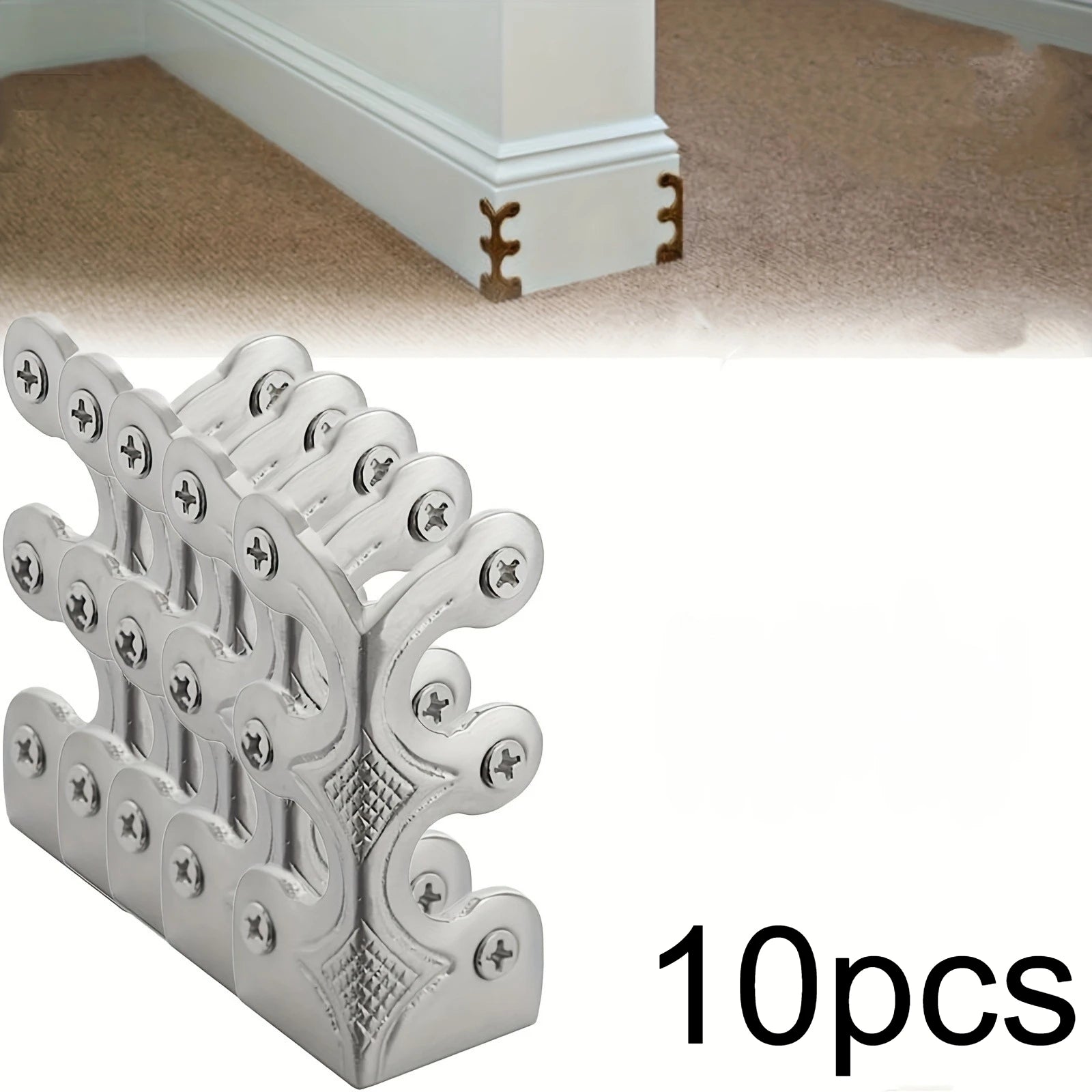 10pcs Skirting Board Corner Protective Cover, Solid Metal Corner Board Corner, Suitable for Decoration in Living Rooms, Bedrooms Qme Silvery-10pcs