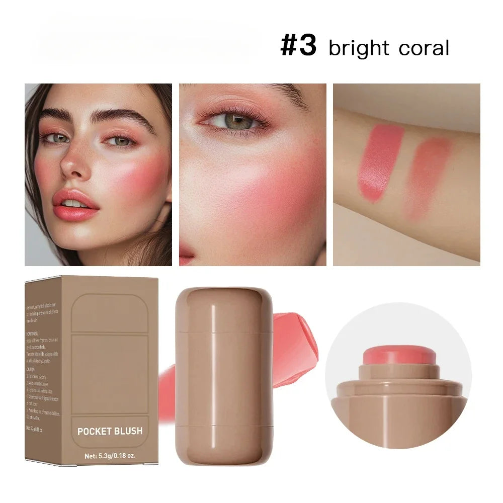 3in1 Cheek Lip Tinted Moistured Blush Stick Waterproof Easy Rouge Qme 3 bright coral
