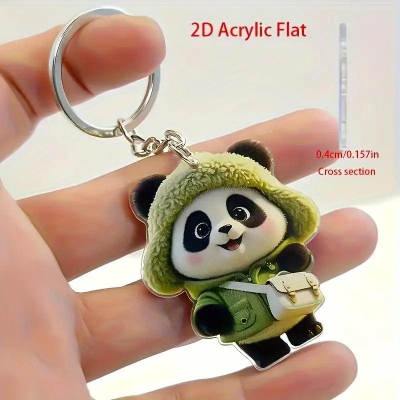 Cute Dressed Panda Pendant Keychain Cartoon 2D Flat Acrylic Ornament Qme
