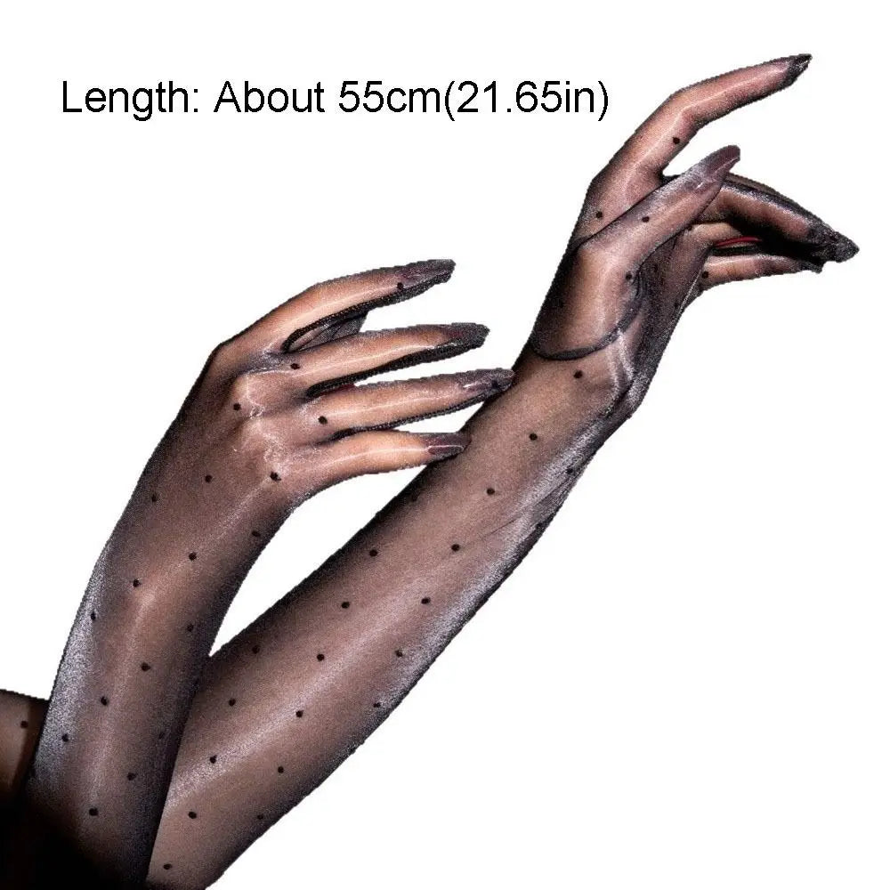 Breathable Polka Dot Five Finger Gloves Ultra-thin Oil Shiny Long Qme