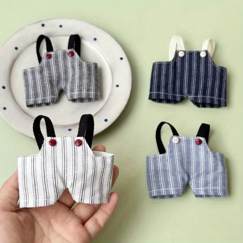 Suitable for 17cm labubu wearing retro striped overalls, cute changing clothes for dolls and dolls Qme